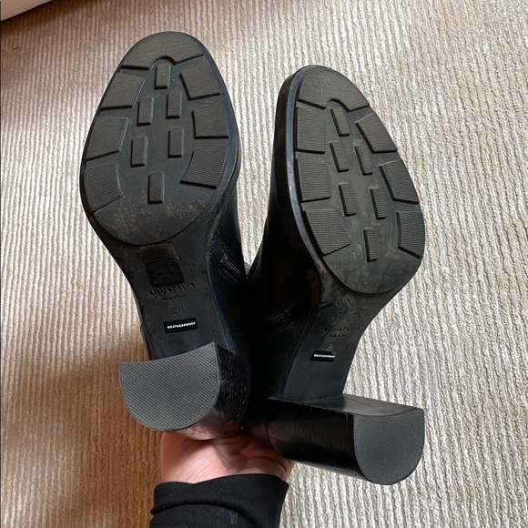 Aquatalia Illiana Weatherproof High Block Heel Chunky Boots Black Leather Size 8 - Picture 7 of 14